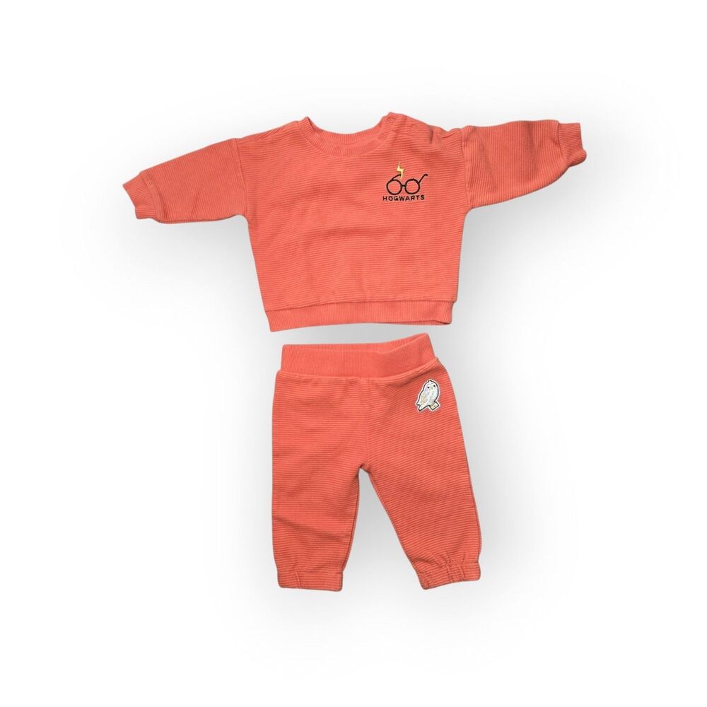 Harry Potter Baby Set 3-6M Orange Ribbed Sweatshirt & Pants Hogwarts Hedwig